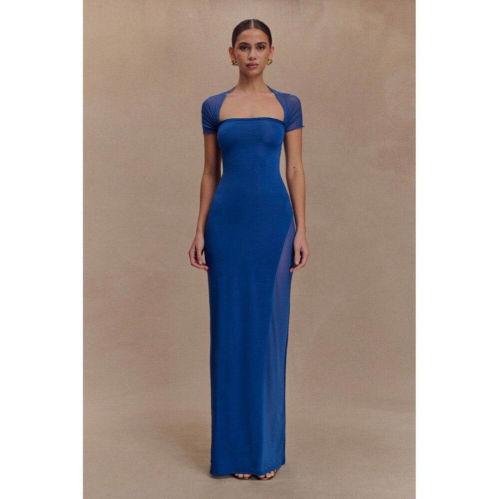 Meski Wyatt Slinky And Mesh Cobalt Blue Maxi Dress Size Small NWT